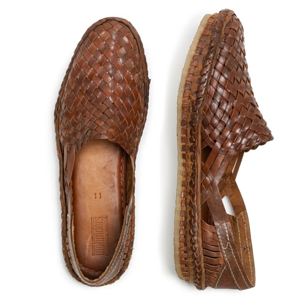 Mohinders Leather Woven Shoe in Walnut